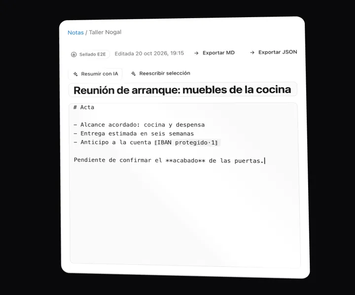 La nota de ejemplo escrita en el editor de Cofrely, en claro