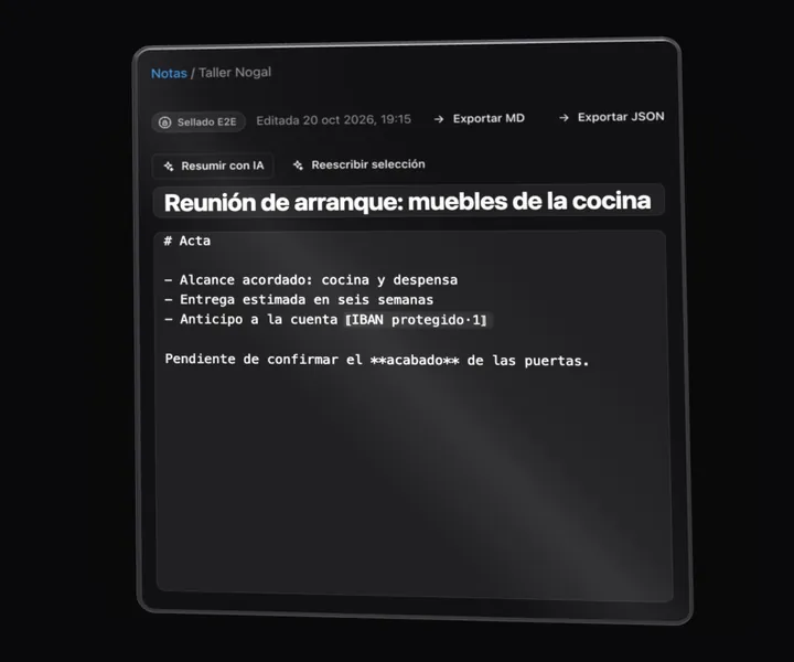 La nota de ejemplo escrita en el editor de Cofrely, en claro